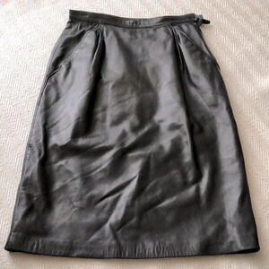 Saint Laurent Vintage Black Leather Pencil Skirt